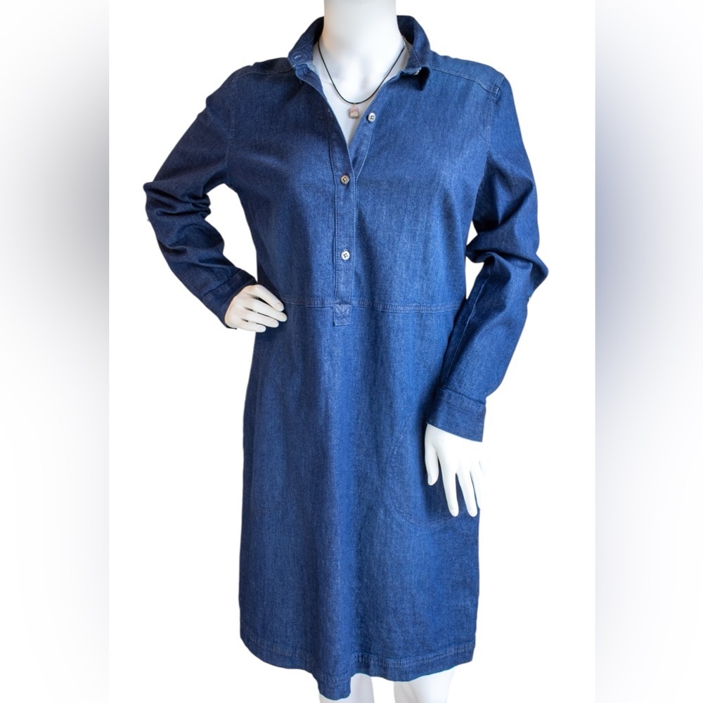 J. Jill Dark Denim Button Front Adjustable Sleeve Shirtdress Womens Dress Size S - Picture 1 of 15